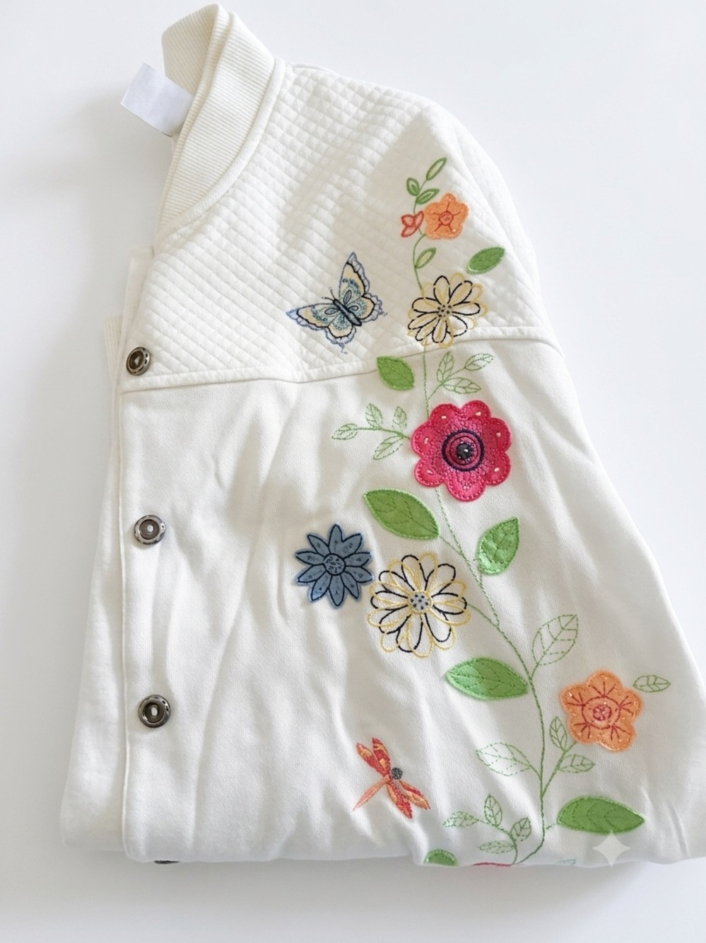 Alfred Dunner Ivory Cardigan with Multicolor Floral Embroidery
